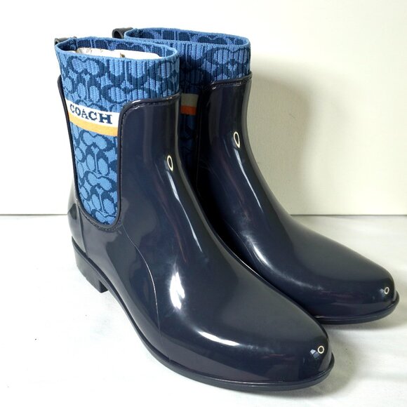 Coach Rivington Blue Rain Booties Ankle Boots Outdoor Garden Work Shoes New Sz 8 - Picture 1 of 10